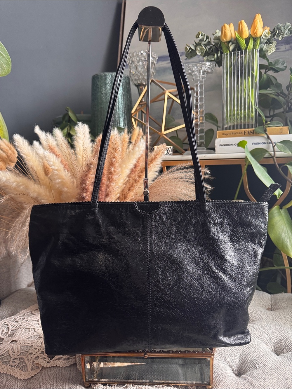 Elegant LATICO Black Leather Tote Bag - Everyday Shoulder Tote